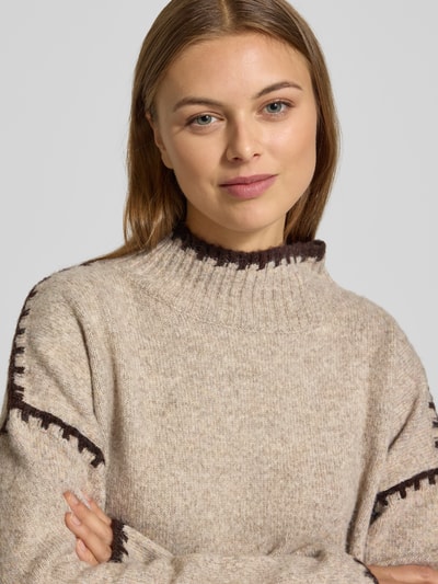 Stefanel Strickpullover mit Stehkragen Beige Melange 3