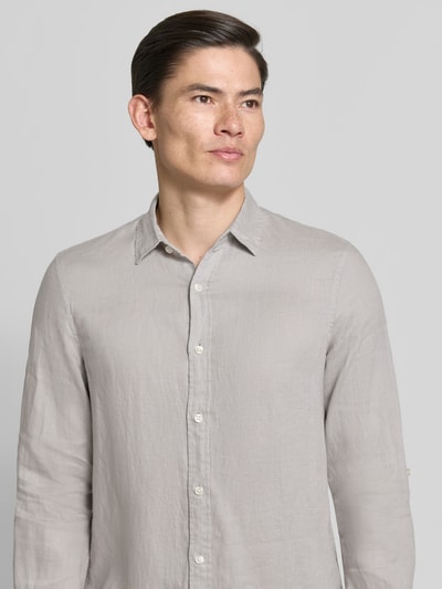 Scotch & Soda Koszula lniana o kroju slim fit z kołnierzykiem typu kent Jasnoszary 3