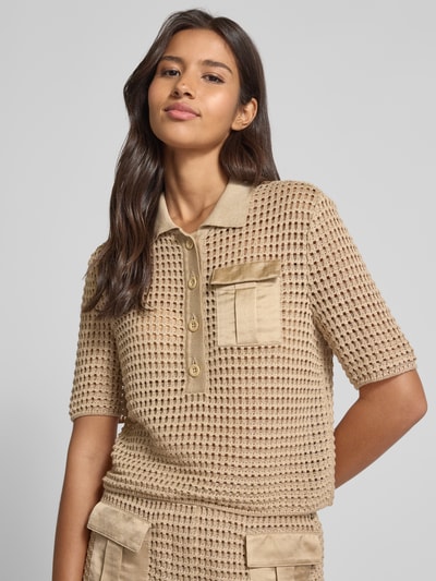 Marc Cain Strickshirt mit Polokragen und Brusttasche Sand 3