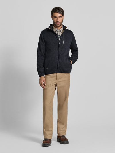 camel active Regular Fit Strickjacke in Melange-Optik mit Stehkragen Marine 1