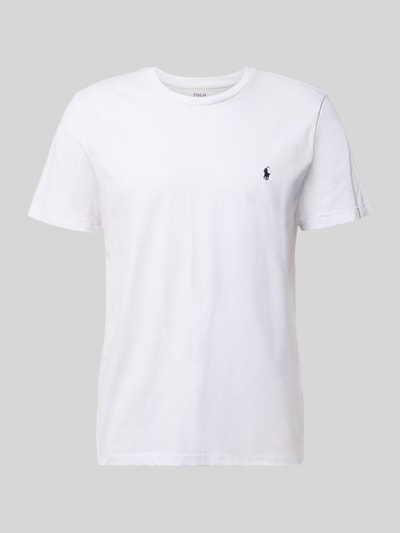 Produktfoto, weißes T-Shirt mit Logo-Stitching von Polo Ralph Lauren aus reiner Baumwolle, gerade Passform, Rundhalsausschnitt, 70 cm Rückenlänge in Größe M