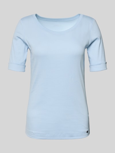 Produktfoto, T-shirt met ronde hals en mouwen met omslag van Marc Cain, mix van katoen en elastaan, regular fit, dames, lichtblauw