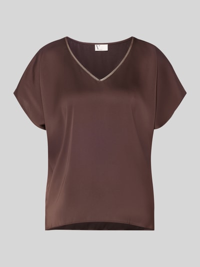 Productfoto, Blusenshirt aus Satin mit V-Ausschnitt van V by Vera Mont, bruin satijn, regular fit, V-hals, kapmouw, ruglengte 61 cm.
