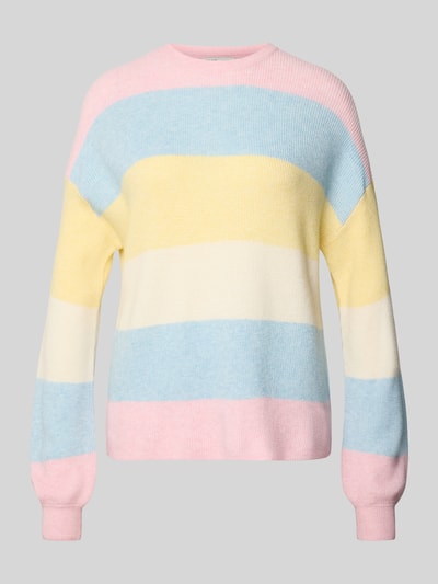 Produktfoto, Regular Fit Strickpullover aus Viskose-Mix Modell 'ATIA' von Only, mehrfarbig gestreift, Rundhals, Langarm, gerippte Abschlüsse, Strickoptik