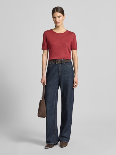 Weekend Max Mara Sweter dzianinowy z czystego lnu, krój regular fit, model 'PANCONE' Ciemnoczerwony 1
