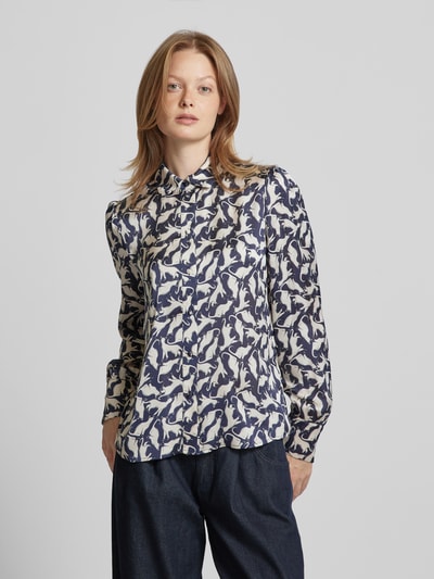 Jake*s Collection Regular fit blouse met platte kraag Marineblauw - 4