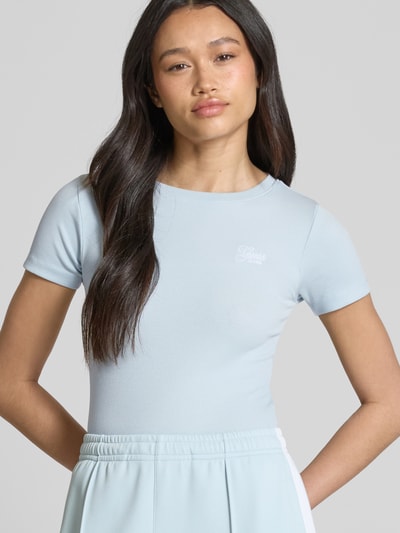 Guess Jeans Slim fit T-shirt in riblook Lichtblauw - 3