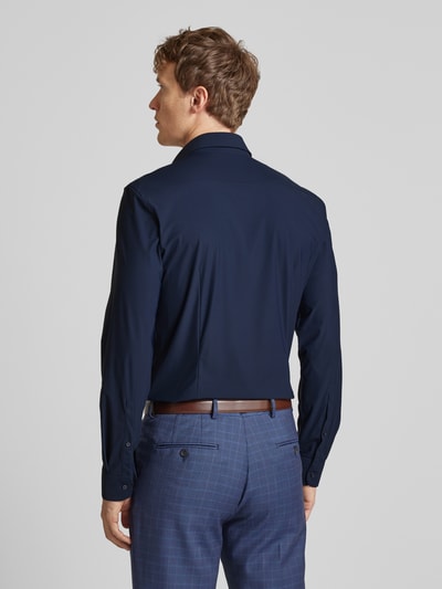 Jake*s Slim Fit Businesshemd aus Uni Struktur Marine 5