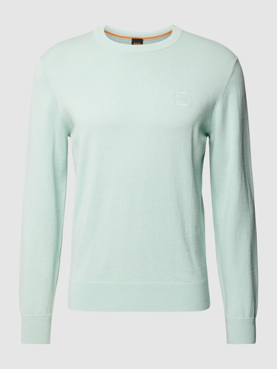 BOSS Orange Gebreide pullover met labelpatch, model 'Kanovano' Turquoise - 2