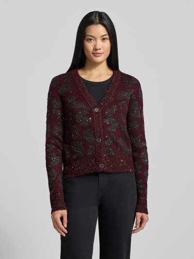 VERO MODA Relaxed Fit Strickjacke mit Woll-Anteil Modell 'ZUZU' Bordeaux 4