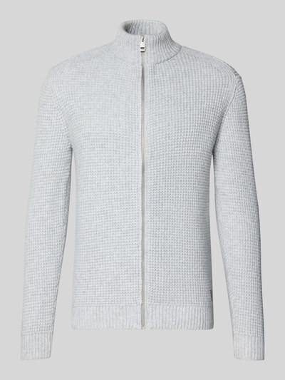Produktfoto, Regular Fit Strickjacke mit Woll-Anteil von Tom Tailor in melierter Optik, grau, Stehkragen, Reißverschluss, Stricktextur