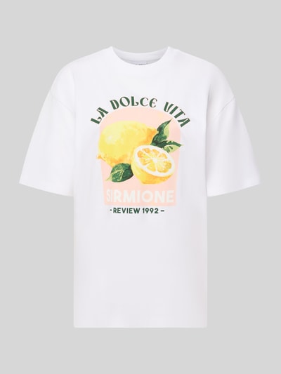 Produktfoto, T-Shirt mit rückseitigem Motiv-Print von REVIEW in Weiß, reine Baumwolle, Oversized, bunter Zitronenprint vorn, Rundhalsausschnitt