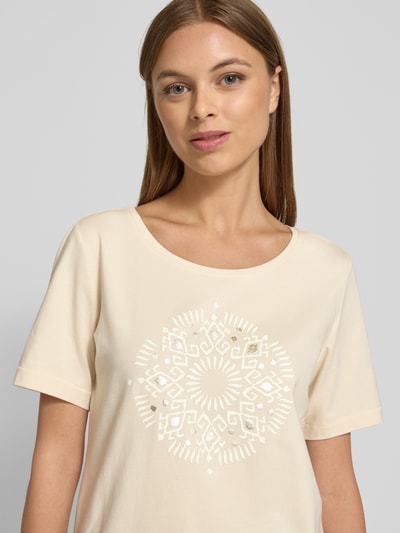 s.Oliver RED LABEL T-shirt o kroju regular fit z mieszanki bawełny Piaskowy 3