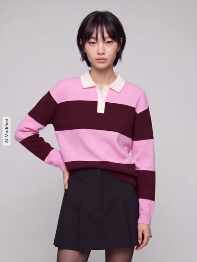 Jake*s Casual Pullover mit Polokragen Pink 4