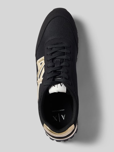 Productfoto, Sneaker mit Label-Detail Modell 'DROP' van ARMANI EXCHANGE, zwarte mesh, afgeronde punt, vetersluiting, rubberzool, hakhoogte 2 cm, schachthoogte 9 cm, schachtbreedte 9 cm