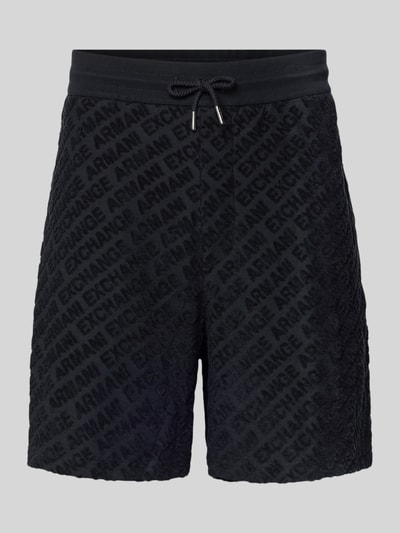 Productfoto, Shorts met logo-motief en elastische tailleband van ARMANI EXCHANGE in zwart, katoen-elastaan mix, regular fit, tekstuur met reliëf