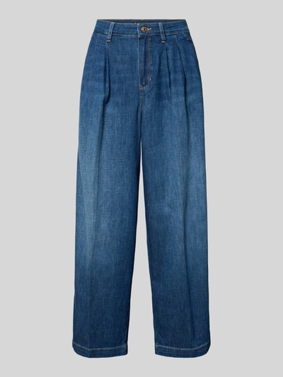 Produktfoto, Wide Fit Jeans mit Leinen-Anteil Modell 'Mayla' von Raffaello Rossi aus Leinen-Baumwoll-Mix, dunkelblau, mit Bundfalten, Gesäßtaschen, Eingrifftaschen, verkürzte Passform.