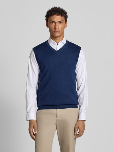 Christian Berg Men Gebreid shirt van een mix van merinowol met V-hals Donkerblauw gemêleerd - 4