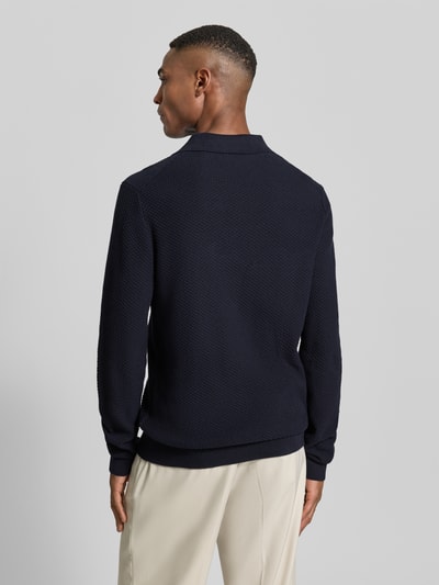 Lindbergh Strickpullover mit Strukturmuster und Umlegekragen Dunkelblau 5