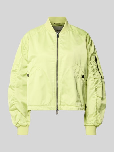 Produktfoto, Boxy Fit Jacke mit Zweiwege-Reißverschluss Modell 'JODY' von Beaumont Amsterdam, jasnożółty, gładka tekstura, stójka, kieszenie na zatrzaski, damen jacke, długość tyłu w rozmiarze 36: 54 cm, szerokość ramion w rozmiarze 36: 42 cm, szerokość klatki piersiowej w rozmiarze 36: 51 cm, długość rękawa w rozmiarze 36: 67 cm