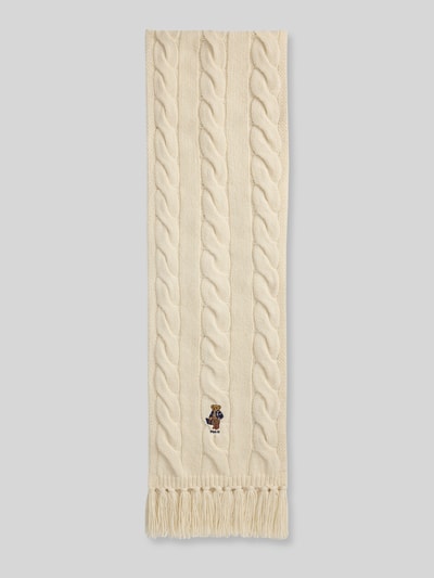 Polo Ralph Lauren Szal z mieszanki wełny z motywem polo bear Złamany biały 3