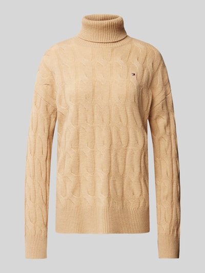 Tommy Hilfiger Sweter z dzianiny z golfem Camel 2