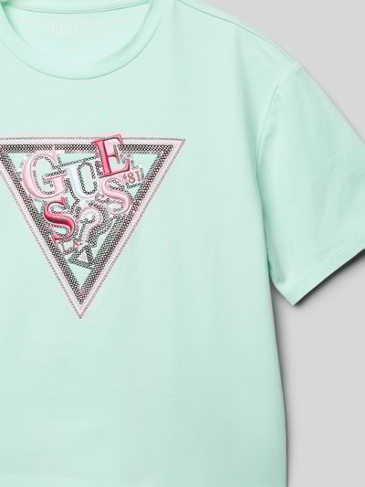 Guess T-Shirt mit geripptem Rundhalsausschnitt Mint 2