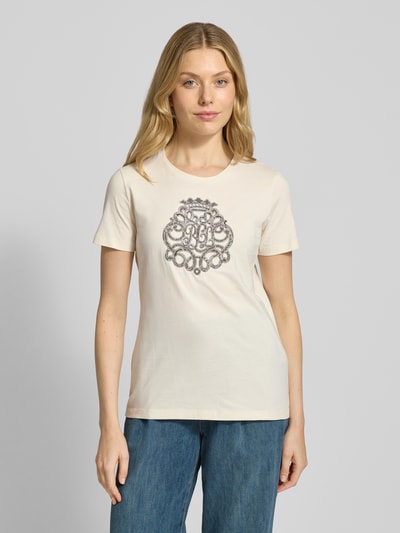 Lauren Ralph Lauren T-shirt met labelstitching, model 'KATLIN' Ecru - 4