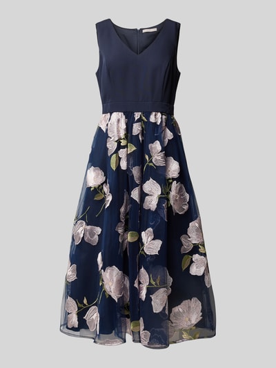 Christian Berg Cocktail Knielanges Cocktailkleid mit V-Ausschnitt Marine Melange 2