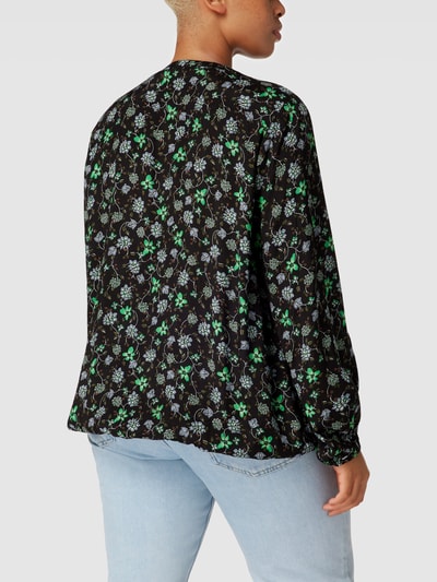 KAFFE Curve PLUS SIZE blouse met all-over motief, model 'Florisa' Zwart - 5