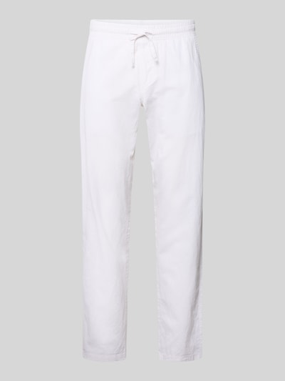 Productfoto, Hose aus Baumwoll-Leinen-Mix Modell 'KANE' van Jack & Jones, heren broek in regular fit met elastische band, bandwijdte maat M 41 cm, binnenbeenlengte maat M 81 cm, licht van kleur, rechte vorm, gladde textuur