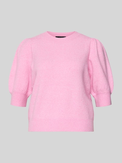 Produktfoto, Regular Fit Strickpullover mit Crew Neck Modell 'DOFFY' von Vero Moda in Rosa, unifarben, Strickoptik, Kurzarm, gerippte Abschlüsse