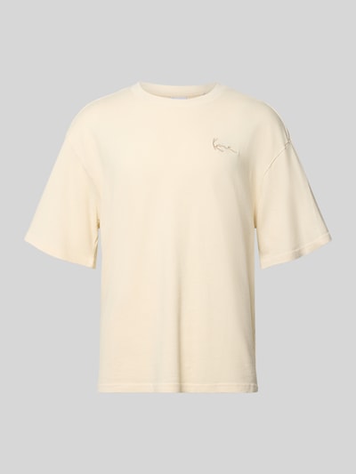 Produktfoto, Oversized T-Shirt mit Logo-Stitching von KARL KANI in Creme, Reine Baumwolle, Oversized-Fit, Rundhalsausschnitt, Rückenlänge 65 cm Größe M