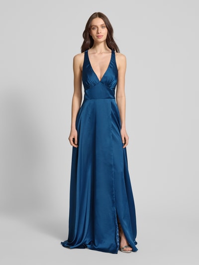 Luxuar Abendkleid mit tiefem V-Ausschnitt Dunkelblau 4