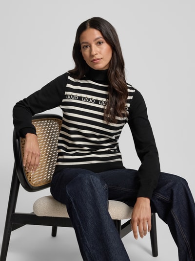 LIU JO SPORT Slim Fit Rollkragenpullover aus Viskose-Mix in Strick-Optik Black 3