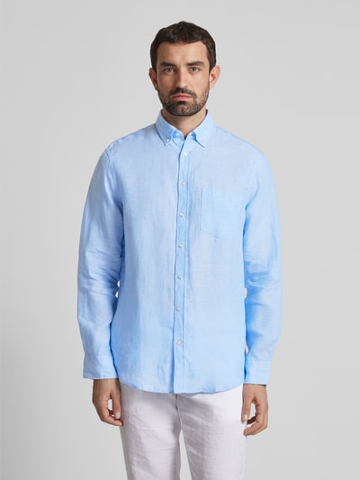 Christian Berg Men Regular Fit Leinenhemd mit Button-Down-Kragen Bleu 4