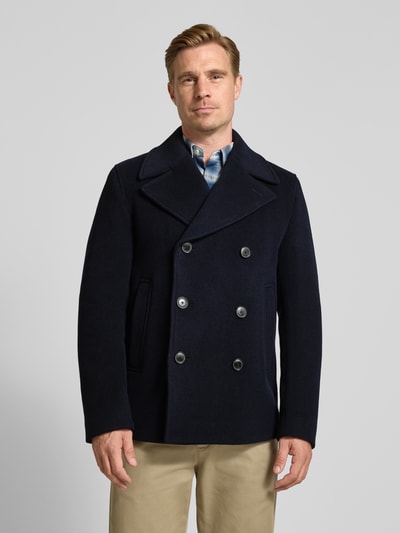 BOSS Slim Fit lange jas van wolmix model 'H-Hyde-Peacoat-264' Marineblauw - 4