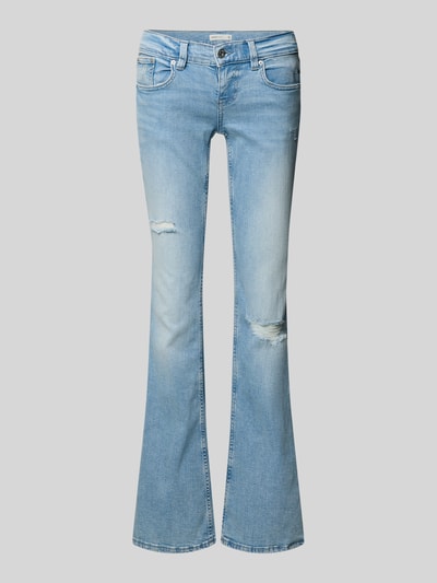 Produktfoto, Flared Fit Jeans im Used-Look von Gina Tricot in Hellblau mit 5-Pocket-Design, Baumwoll-Mix, Used-Look, Knopf-Reißverschluss, Größe 36
