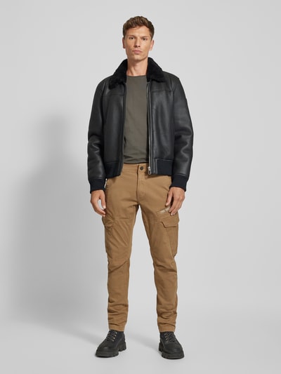 PME Legend Slim fit cargobroek met labeldetail, model 'NORDROP' Zand - 1