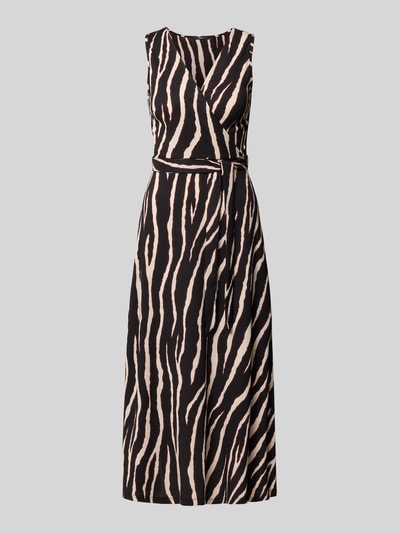 Produktfoto, Midikleid mit Allover-Animal-Print von zero, tailliert, ärmellos, V-Ausschnitt, Wickel-Optik, elastisches Material, schwarz-beige