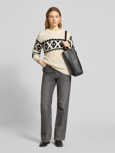 ICHI Gebreide pullover met ribboorden, model 'CARANI' Offwhite - 1