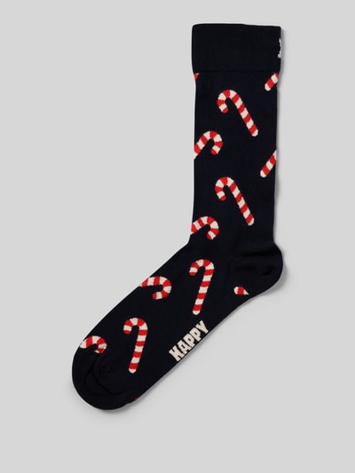 Happy Socks Regular Fit Socken mit Logo-Stitching Modell 'Candy Cane' Dunkelblau 1