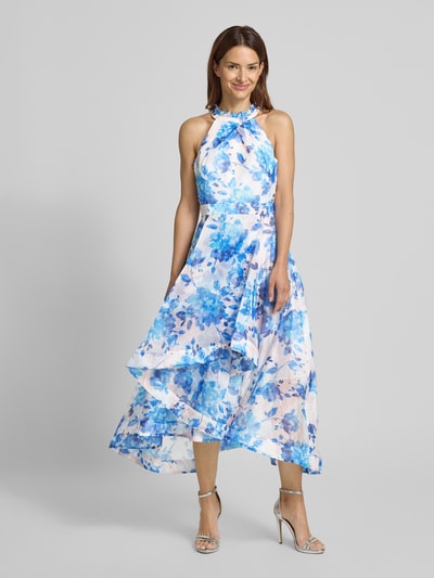 Adrianna Papell Cocktailkleid mit Stehkragen und Taillenband Hellblau 4