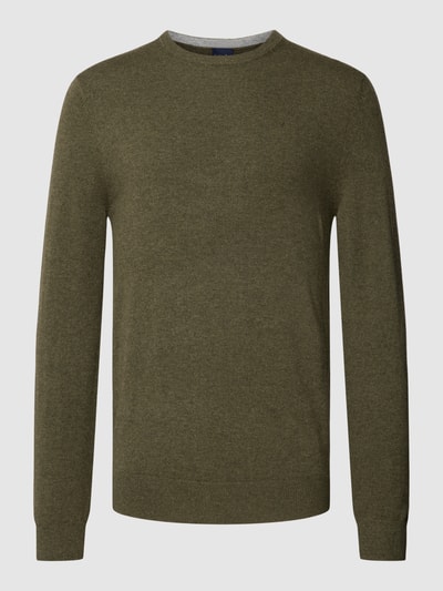 Christian Berg Men Pullover mit Woll-Anteil in unifarbenem Design Khaki meliert 2