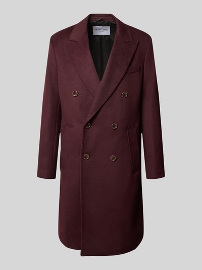 Produktfoto, Mantel mit Reverskragen und Eingrifftaschen von Christian Berg Men in Bordeaux, Zweireiher, Woll-Mix, Regular Fit, glatte Struktur