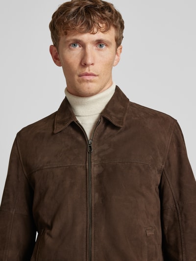 JOOP! Collection Lederblouson mit durchgehendem Reißverschluss Modell 'Laup' Dunkelbraun 3