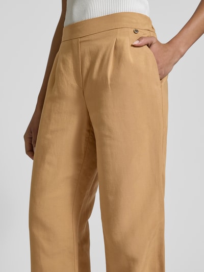 Stehmann Wide Leg Stoffhose aus Viskose-Leinen-Mix Modell 'Alexandria' Beige 3