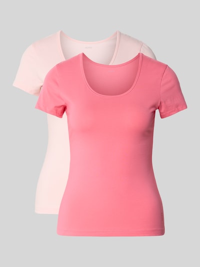 Produktfoto, Slim Fit T-Shirt Set aus Baumwoll-Mix im 2er-Pack von HUGO, damski t-shirt, efekt: jednolity kolor, krój slim fit, nadruk z logo, dekolt w łódkę, krótki rękaw, zestaw 2 szt., mieszanka bawełny