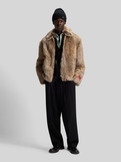 HUGO Relaxed fit jack van imitatiebont met kanten kraag, model 'BRYAN2541' Beige - 1