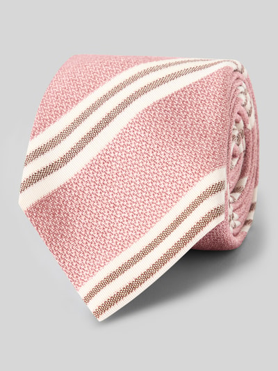 Produktfoto, Krawatte mit Label-Detail Modell 'Gange' von altea, Seide-Baumwoll-Mix in Rosa mit cremefarbenen und braunen Streifen, klassische Passform, Breite 8 cm.